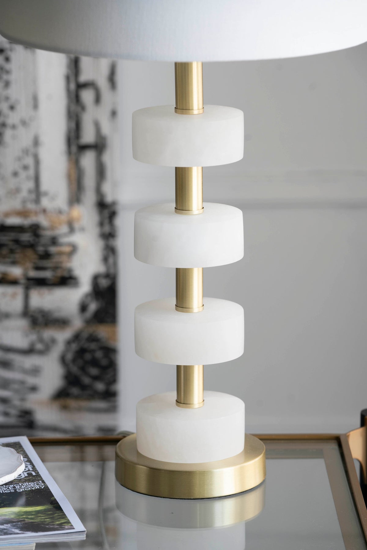 Verona Marble Table Lamp With Brass Metal Frame 13x13x26