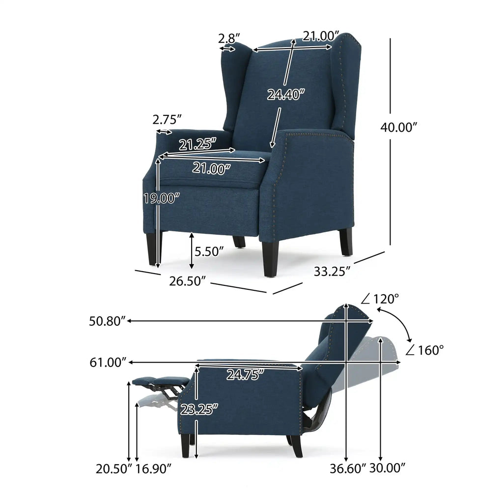 Westeros Elegant Wing Back Fabric Upholstered Recliner