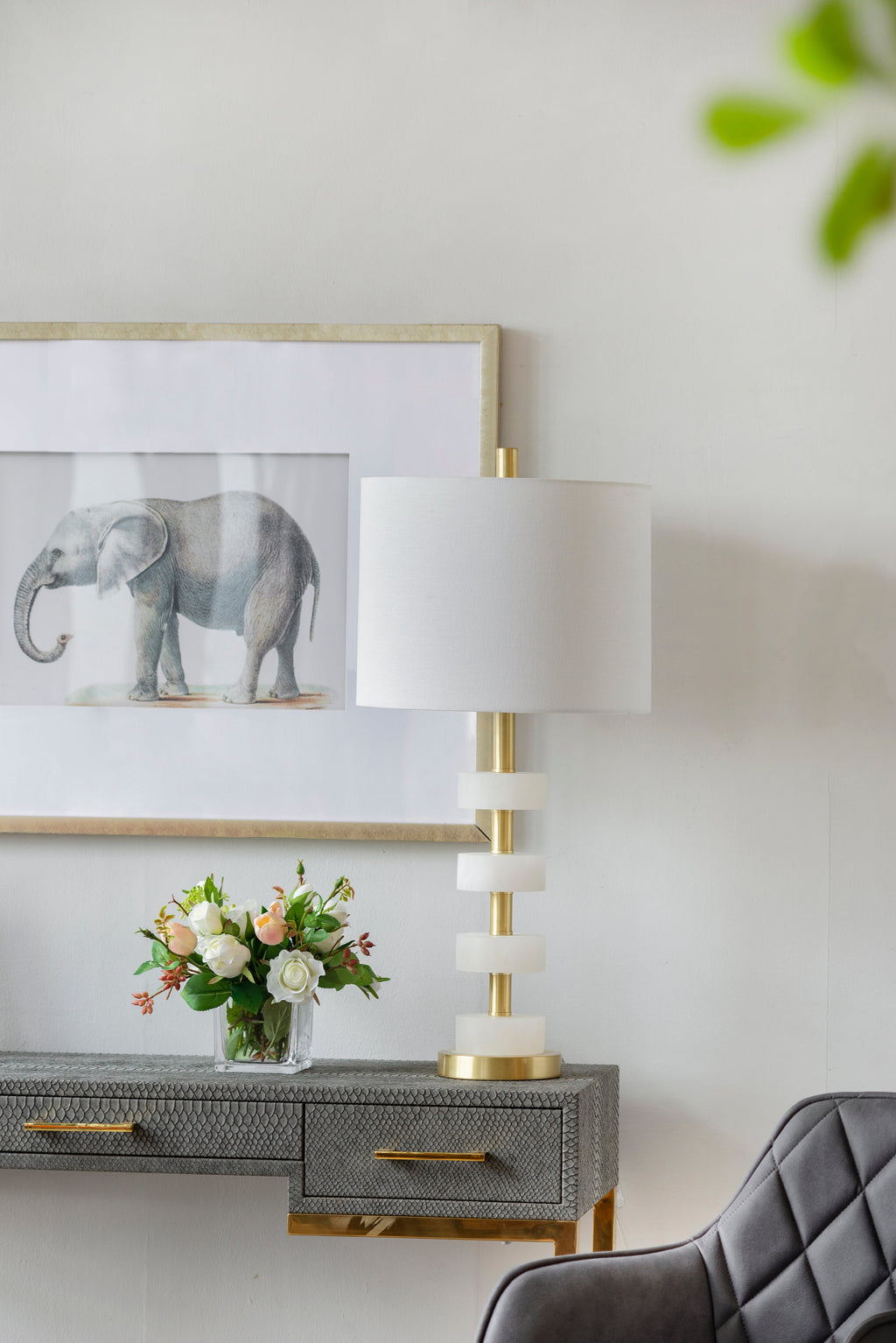 Verona Marble Table Lamp With Brass Metal Frame 13x13x26