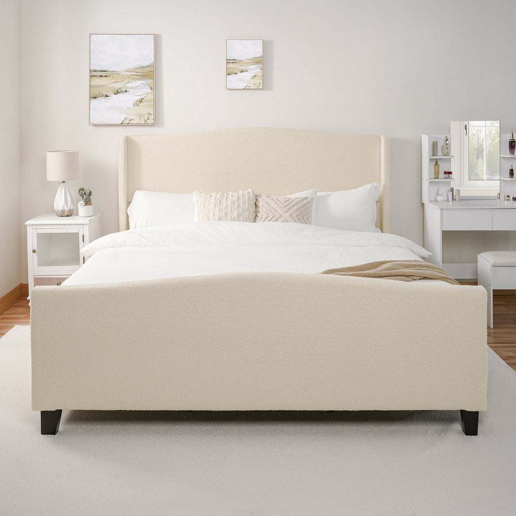 Novara Plush King Bed Frame With Teddy Velvet Upholstery