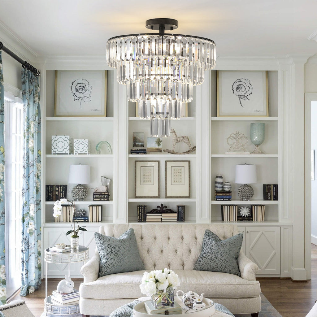 Novara 20 Inch Premium Black Crystal Flush Mount Ceiling Light