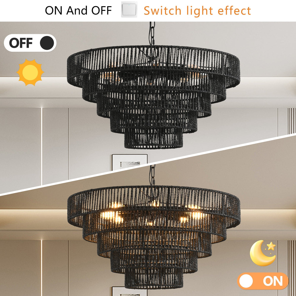 TerraCraft 24 Inch Five Tier Handwoven Hemp Rope Chandelier