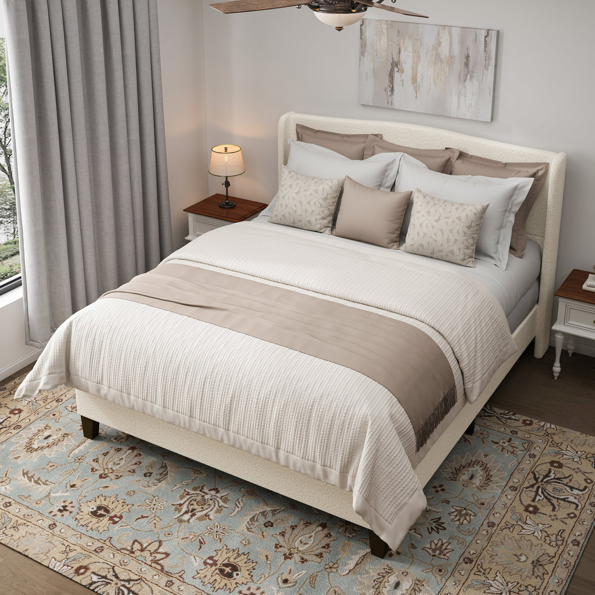 Novara Plush King Bed Frame With Teddy Velvet Upholstery
