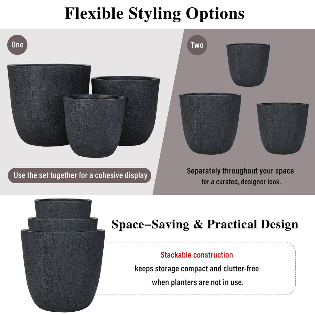 U_STYLE Lightweight MGO Planter With Natural Stone Finish Set of 3