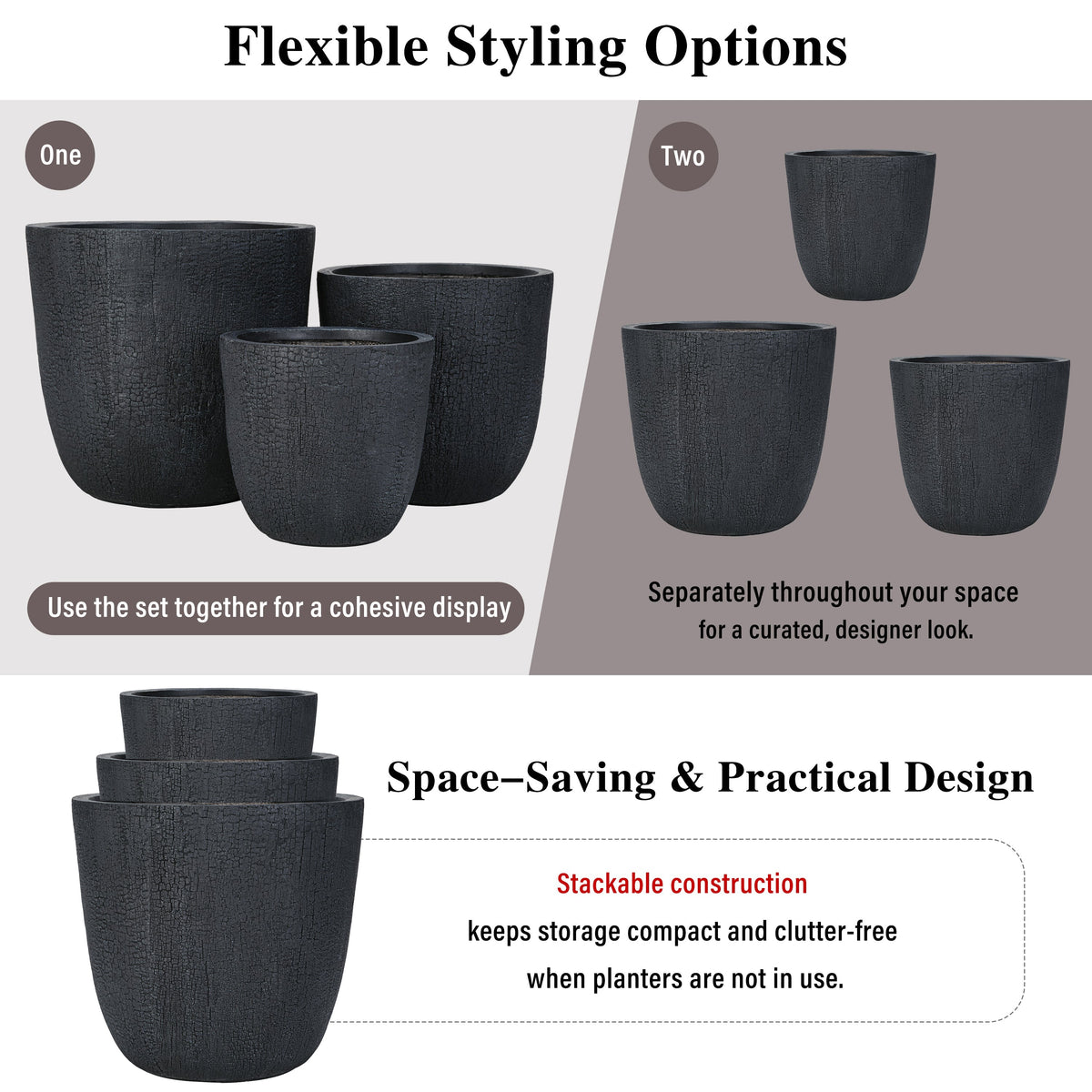 U_STYLE Lightweight MGO Planter With Natural Stone Finish Set of 3