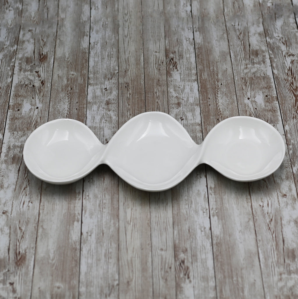 Wilmax White Divided Sauce Dish 14.5 Inch For Seafood