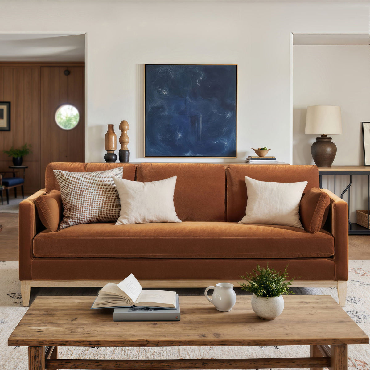 Knox Modern Farmhouse Sofa With Feather Wrapped Foam