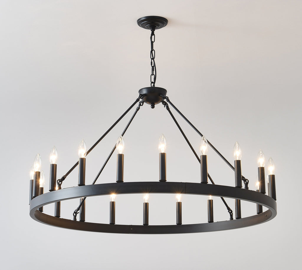 Lumacraft 53 Matte Black Wagon Wheel Chandelier With 30 Lights