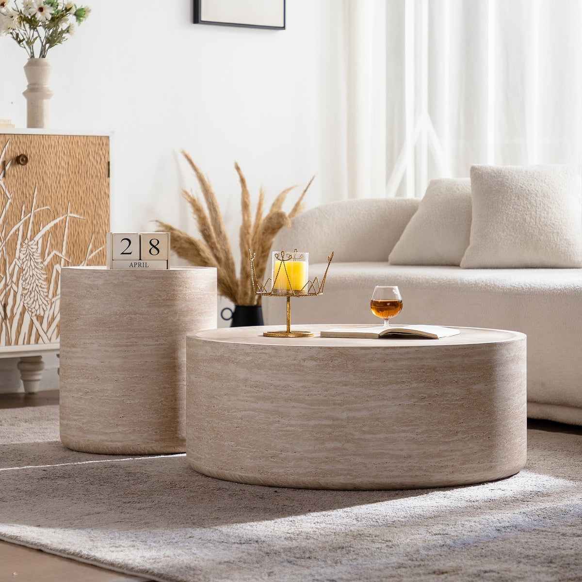 LuxeLiving 40 Inch Round Coffee Table With Mars Pattern Finish