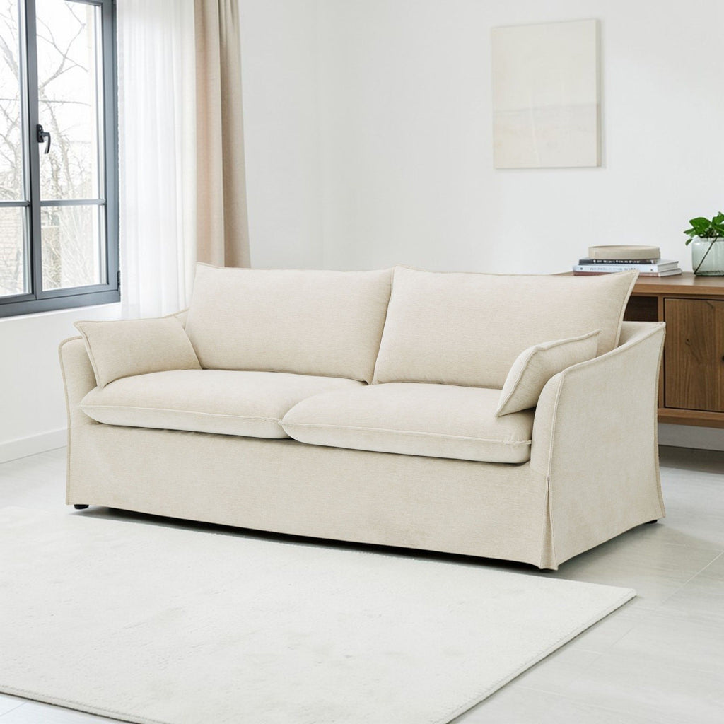 Shane Premium Beige Sofa With Two Elegant Throw Pillows