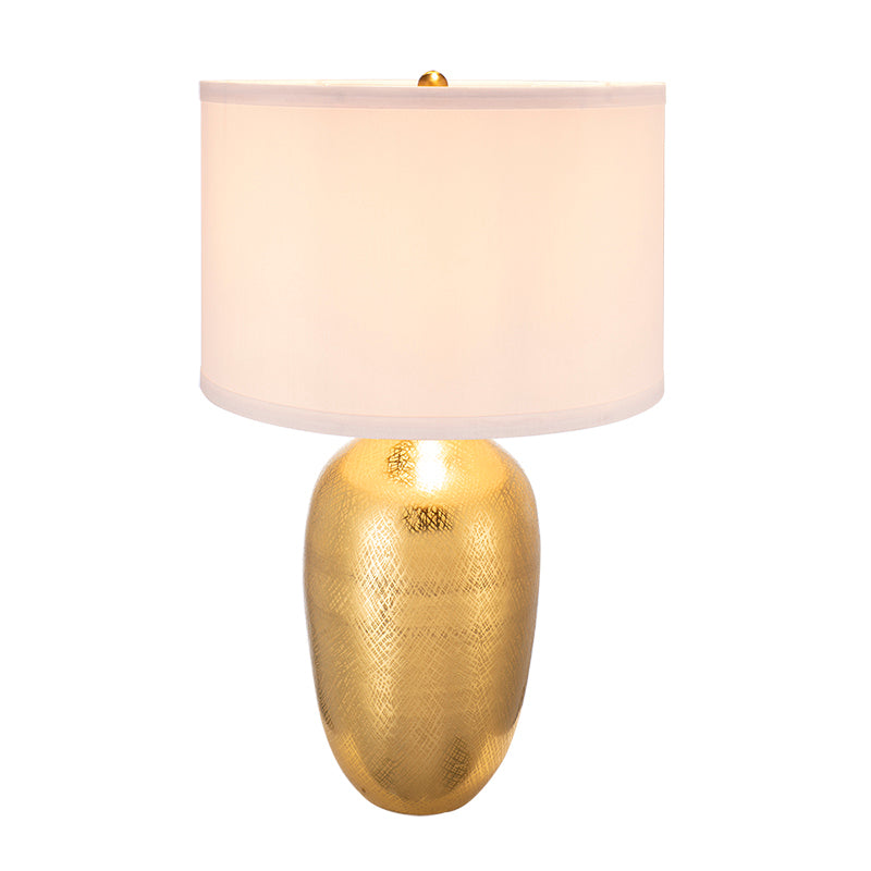 Velura Gold Aluminum Table Lamp With White Fabric Drum Shade