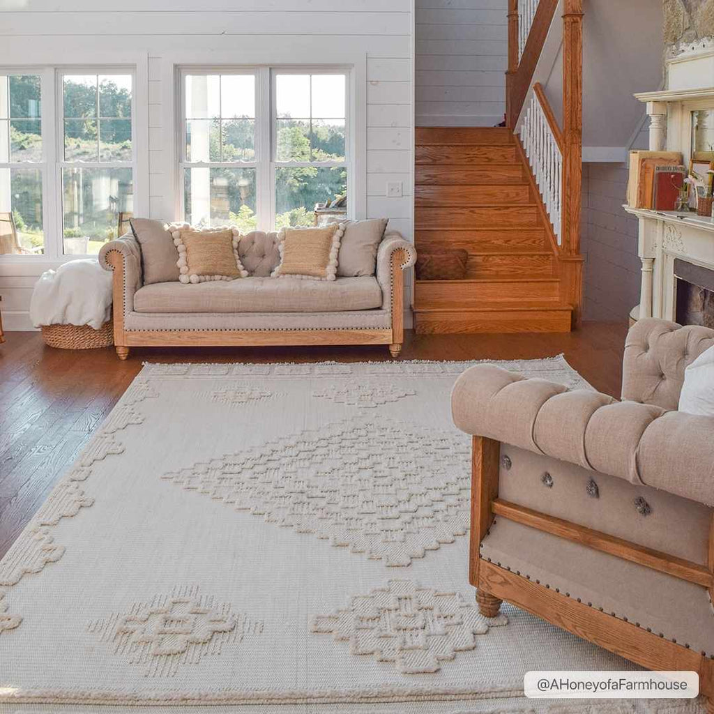 Rosales High Low Pile Elegant Soft Cream Handcrafted Rug