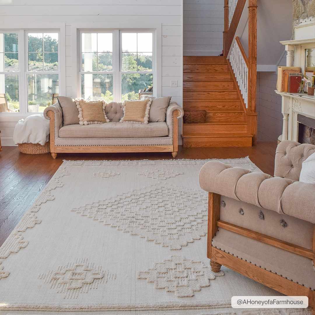 Rosales High Low Pile Elegant Soft Cream Handcrafted Rug
