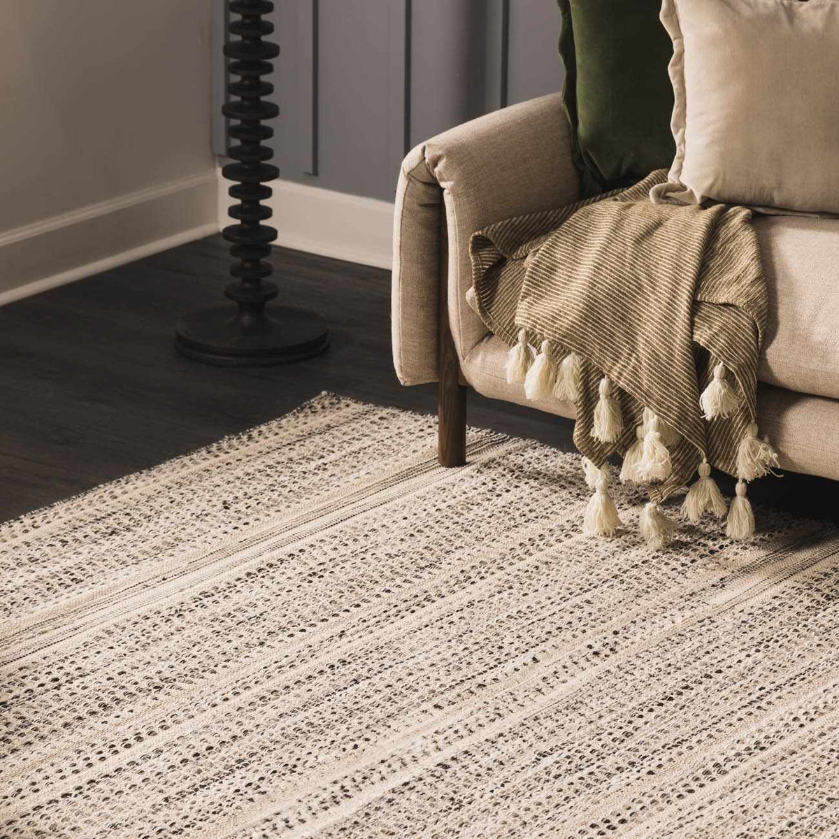 Arabi Elegant Handwoven Wool Area Rug In Timeless Neutrals