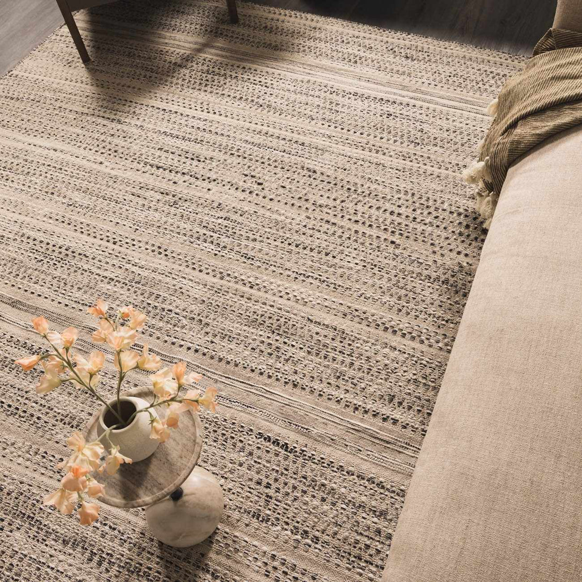 Arabi Elegant Handwoven Wool Area Rug In Timeless Neutrals