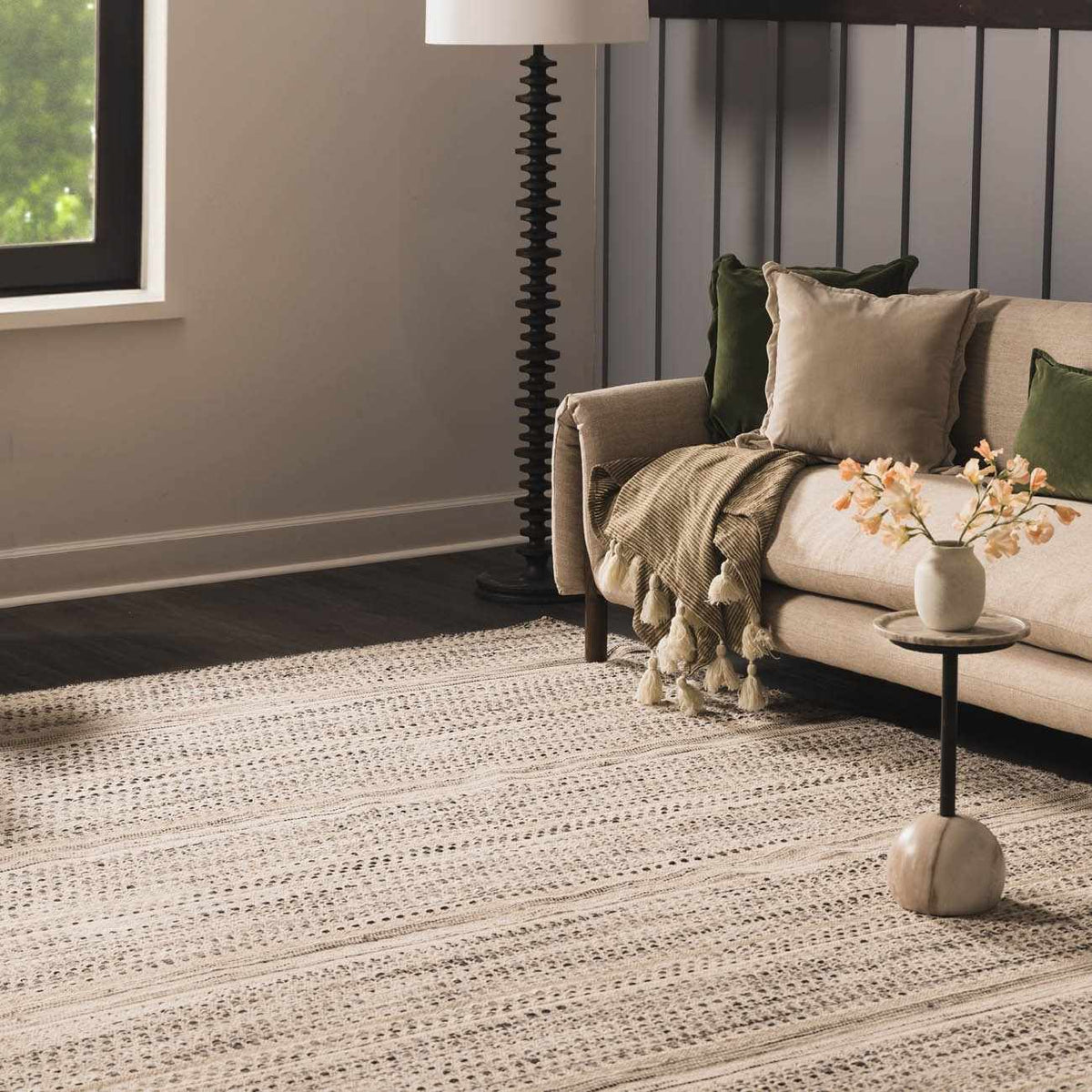 Arabi Elegant Handwoven Wool Area Rug In Timeless Neutrals