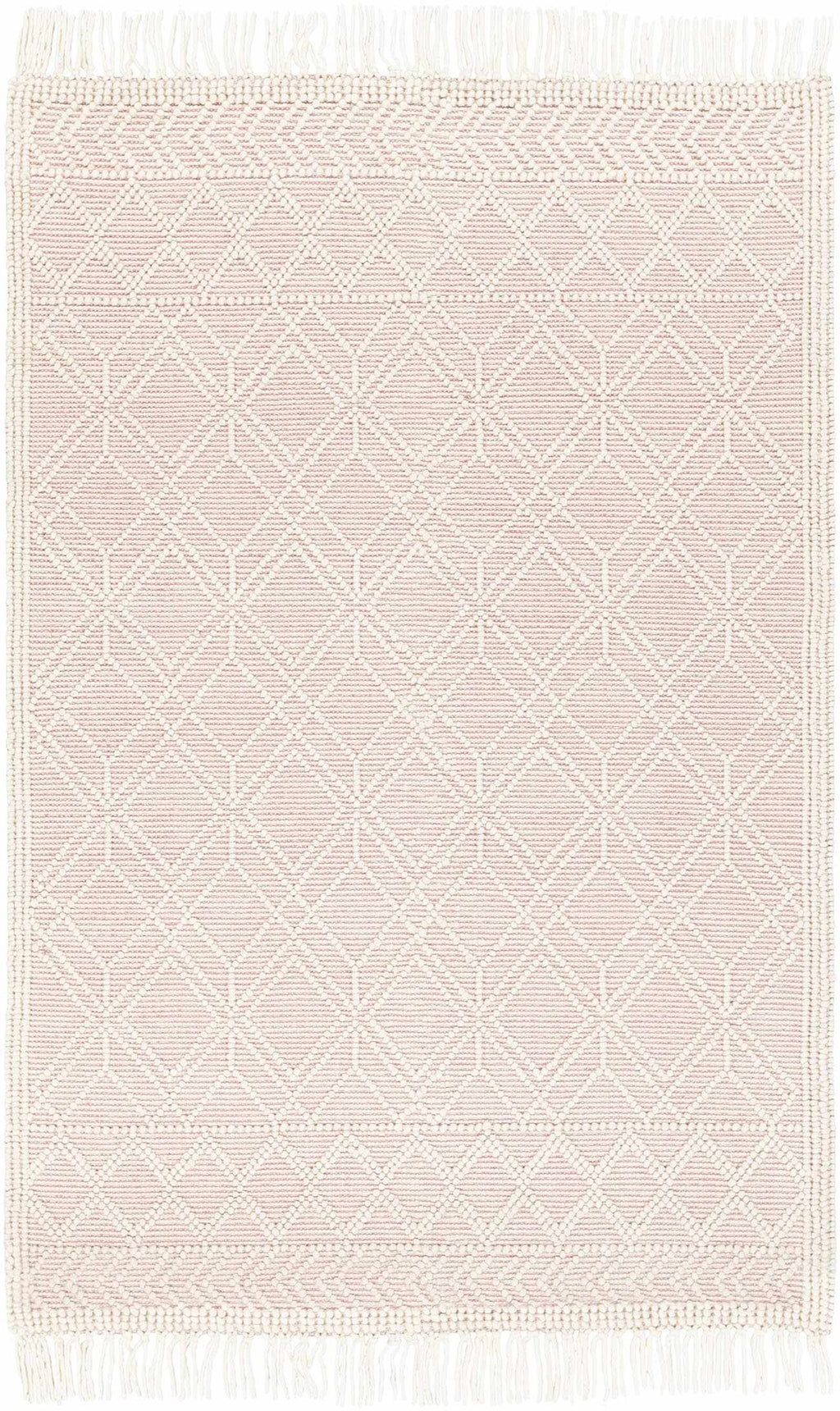Ramsbury Soft Pink Wool Trellis Handwoven Plush Area Rug