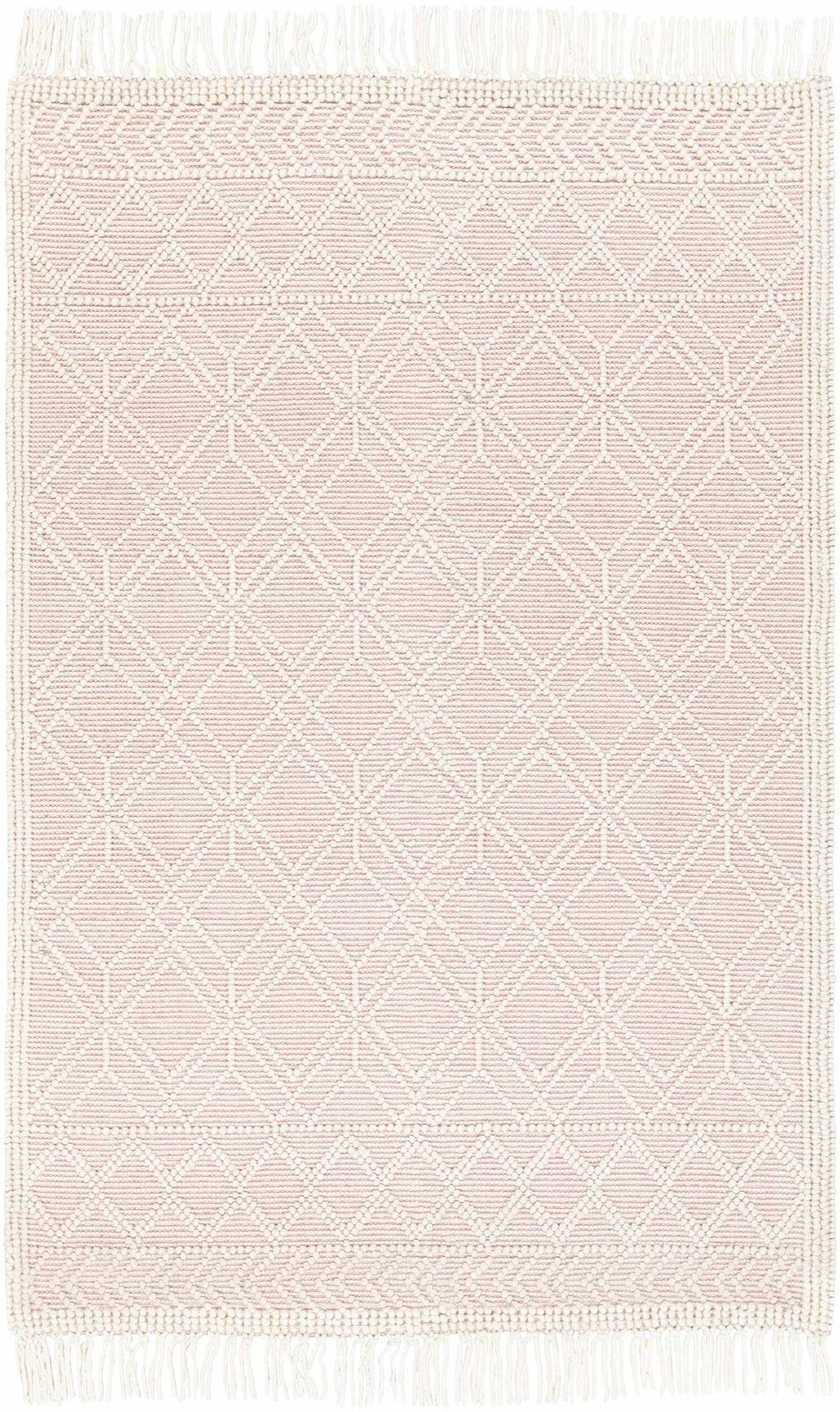 Ramsbury Soft Pink Wool Trellis Handwoven Plush Area Rug
