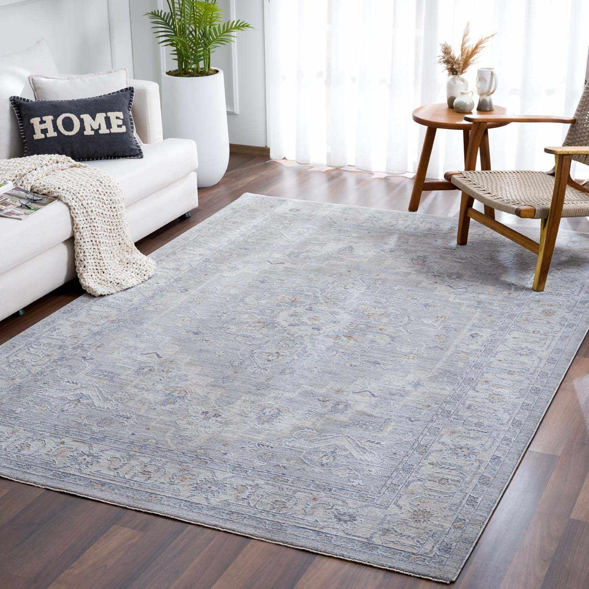 Earlsfield Thick Luxe Traditional Pattern Area Rug Gray Blue