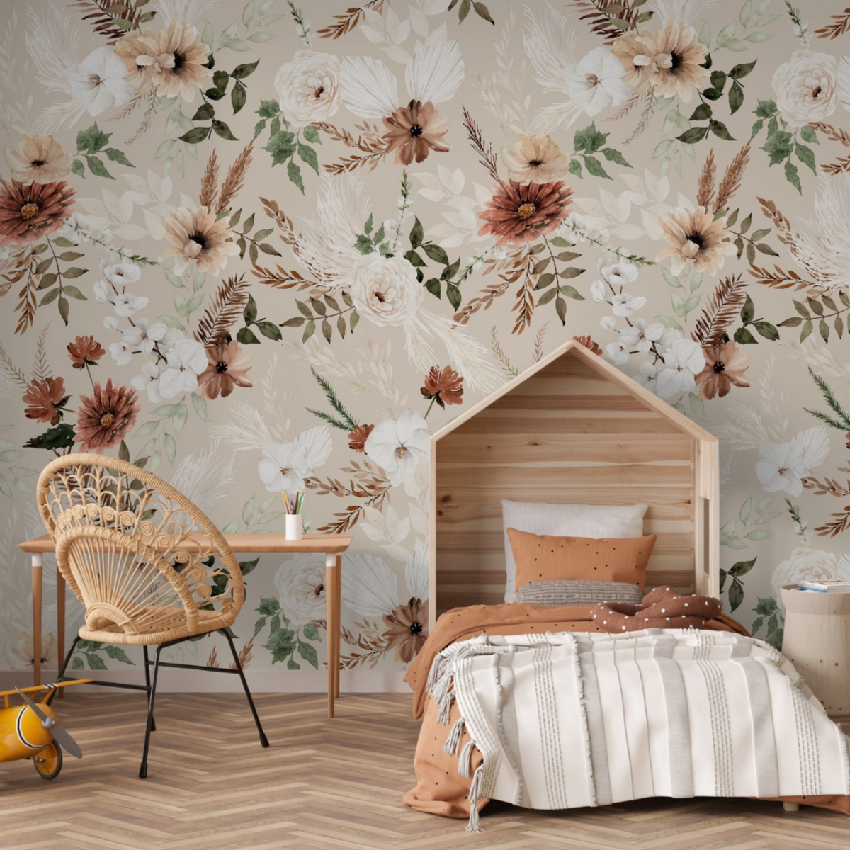 Elara Ana Tan Watercolor Terracotta Botanical Wallpaper