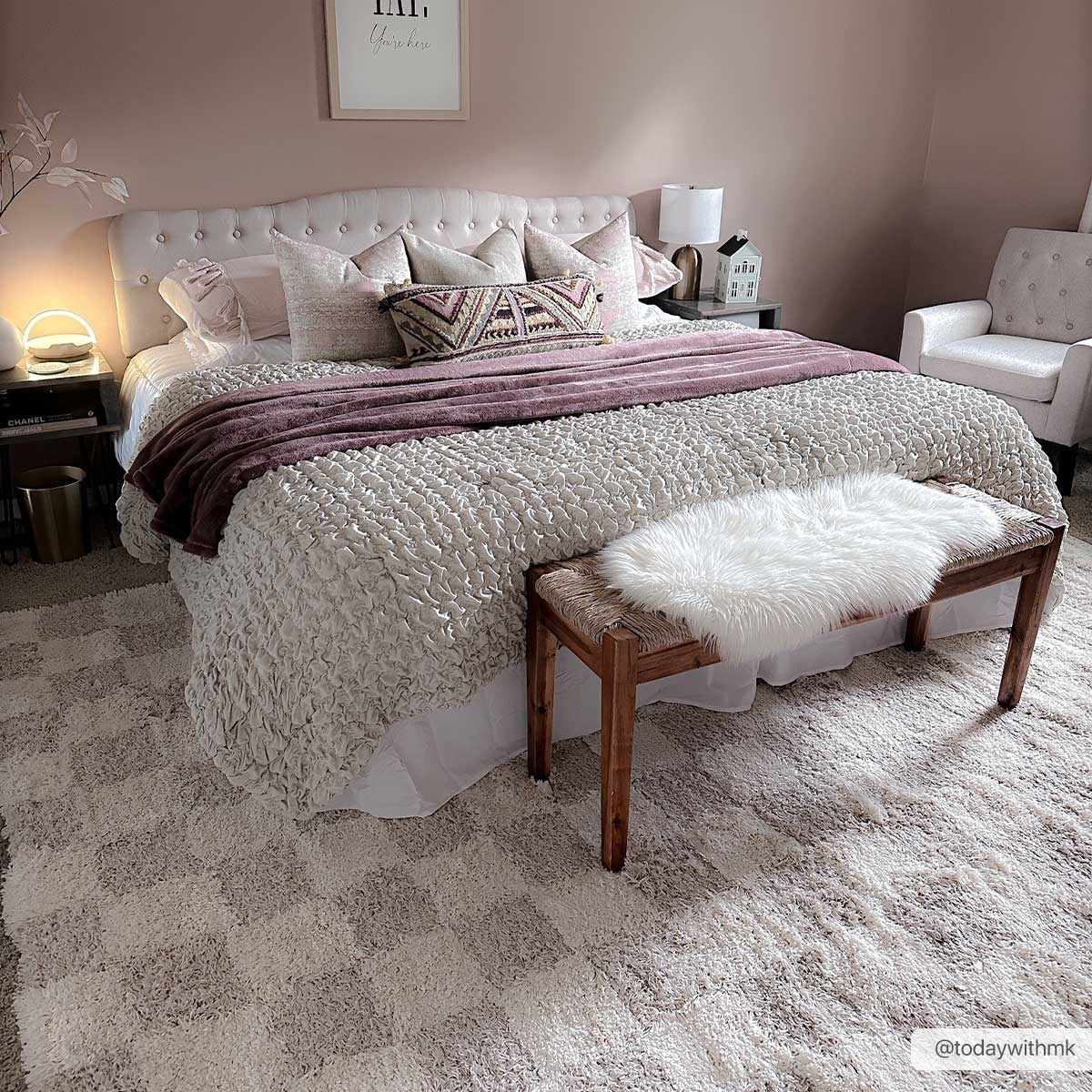 Atira 2 Inch Plush Pile Checkered Light Brown Area Rug