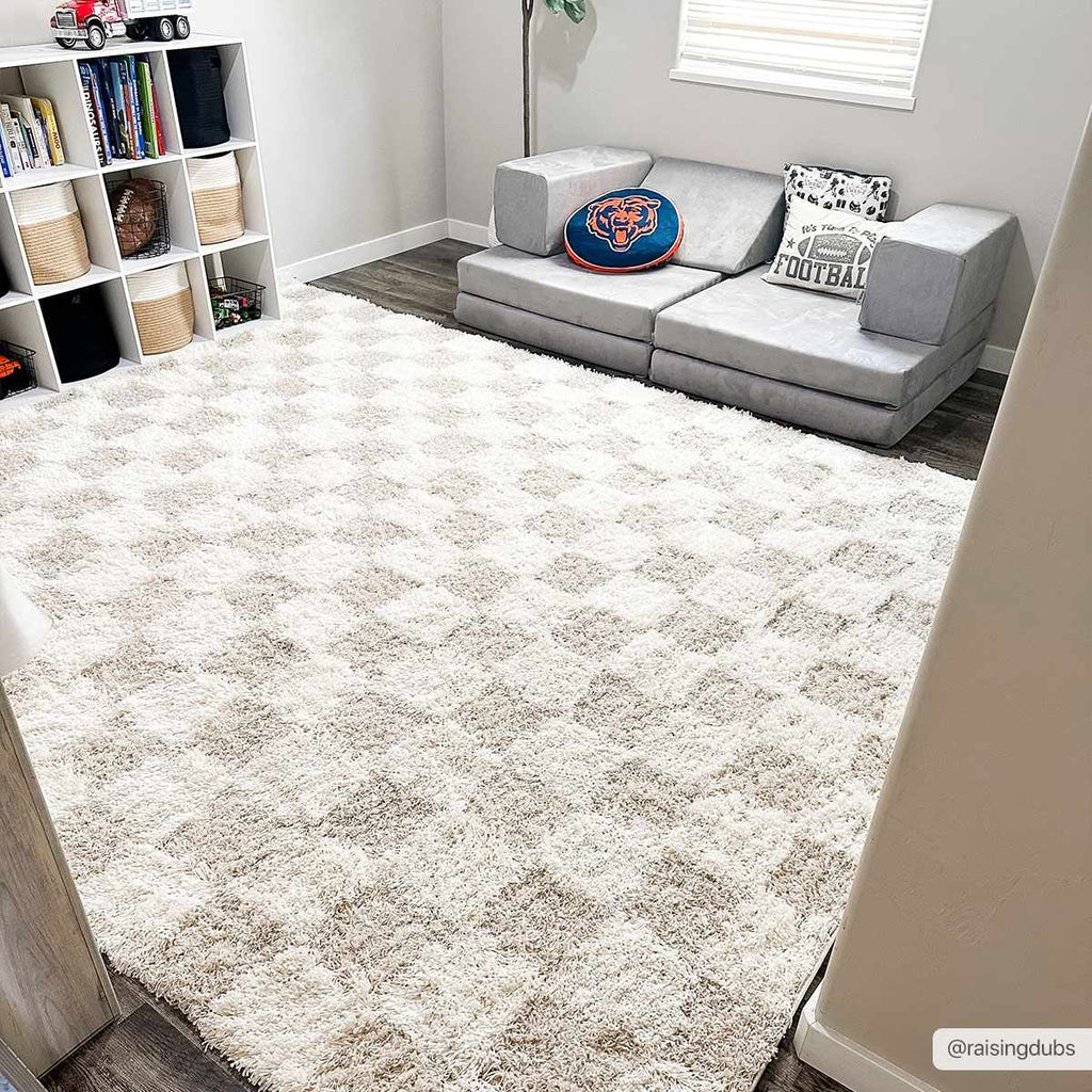 Atira 2 Inch Plush Pile Checkered Light Brown Area Rug