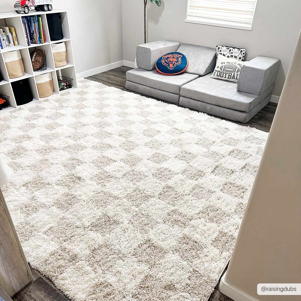 Atira 2 Inch Plush Pile Checkered Light Brown Area Rug