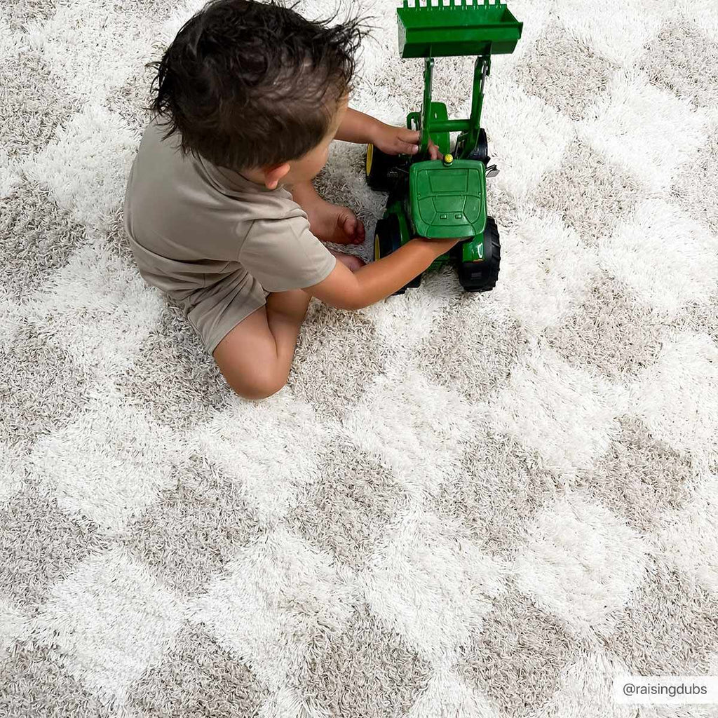 Atira 2 Inch Plush Pile Checkered Light Brown Area Rug
