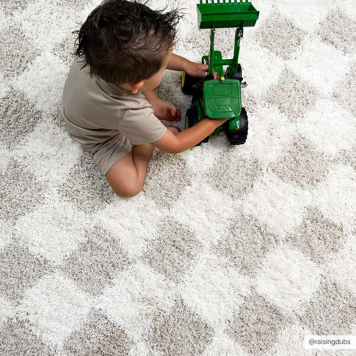 Atira 2 Inch Plush Pile Checkered Light Brown Area Rug