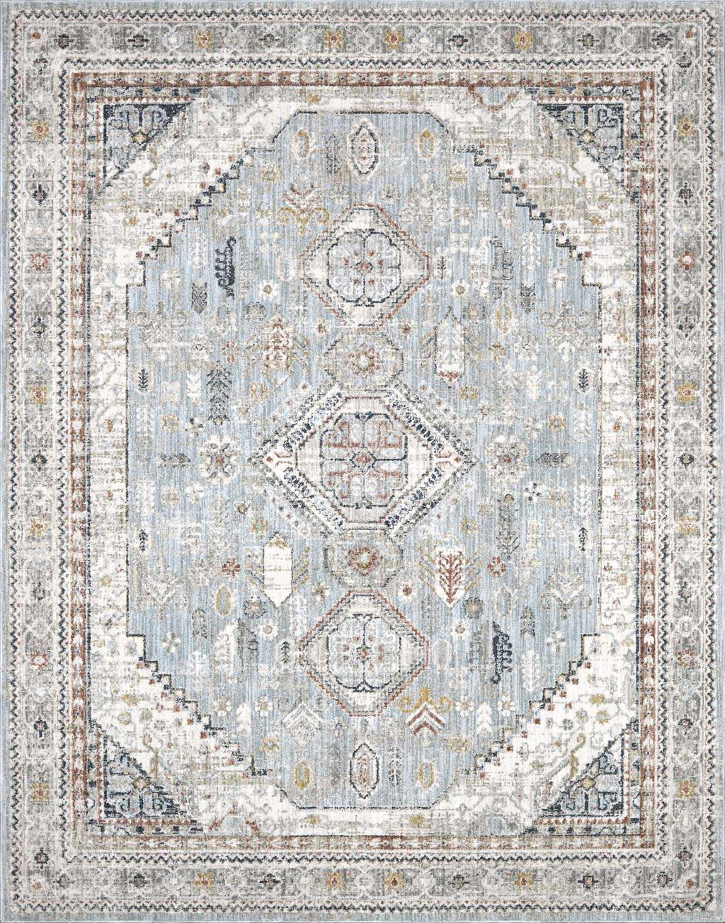 LunaWoven Kouta Gray Blue Area Rug Balanced Traditional Pattern