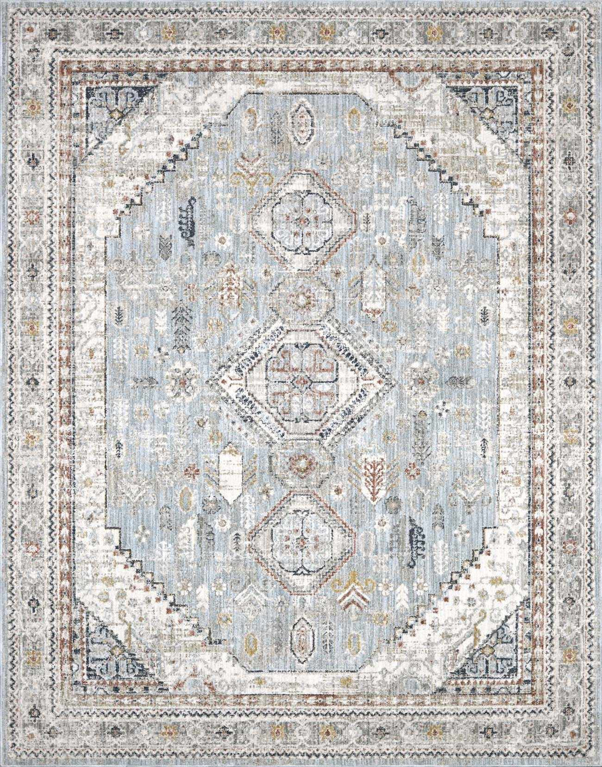 LunaWoven Kouta Gray Blue Area Rug Balanced Traditional Pattern