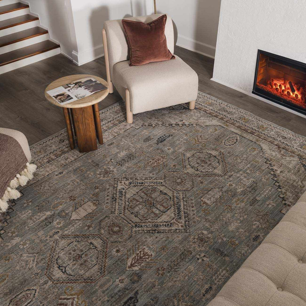 LunaWoven Kouta Gray Blue Area Rug Balanced Traditional Pattern
