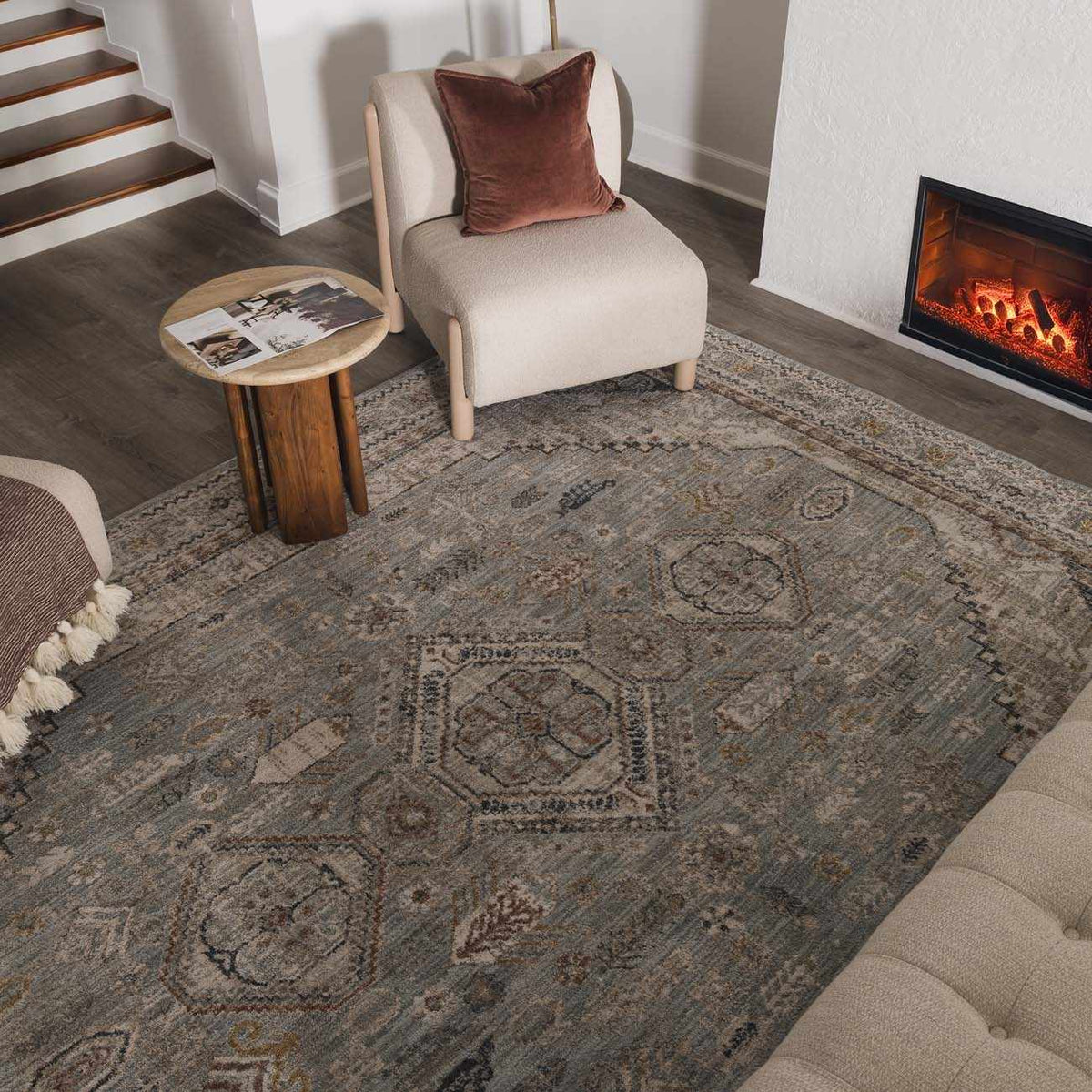 LunaWoven Kouta Gray Blue Area Rug Balanced Traditional Pattern