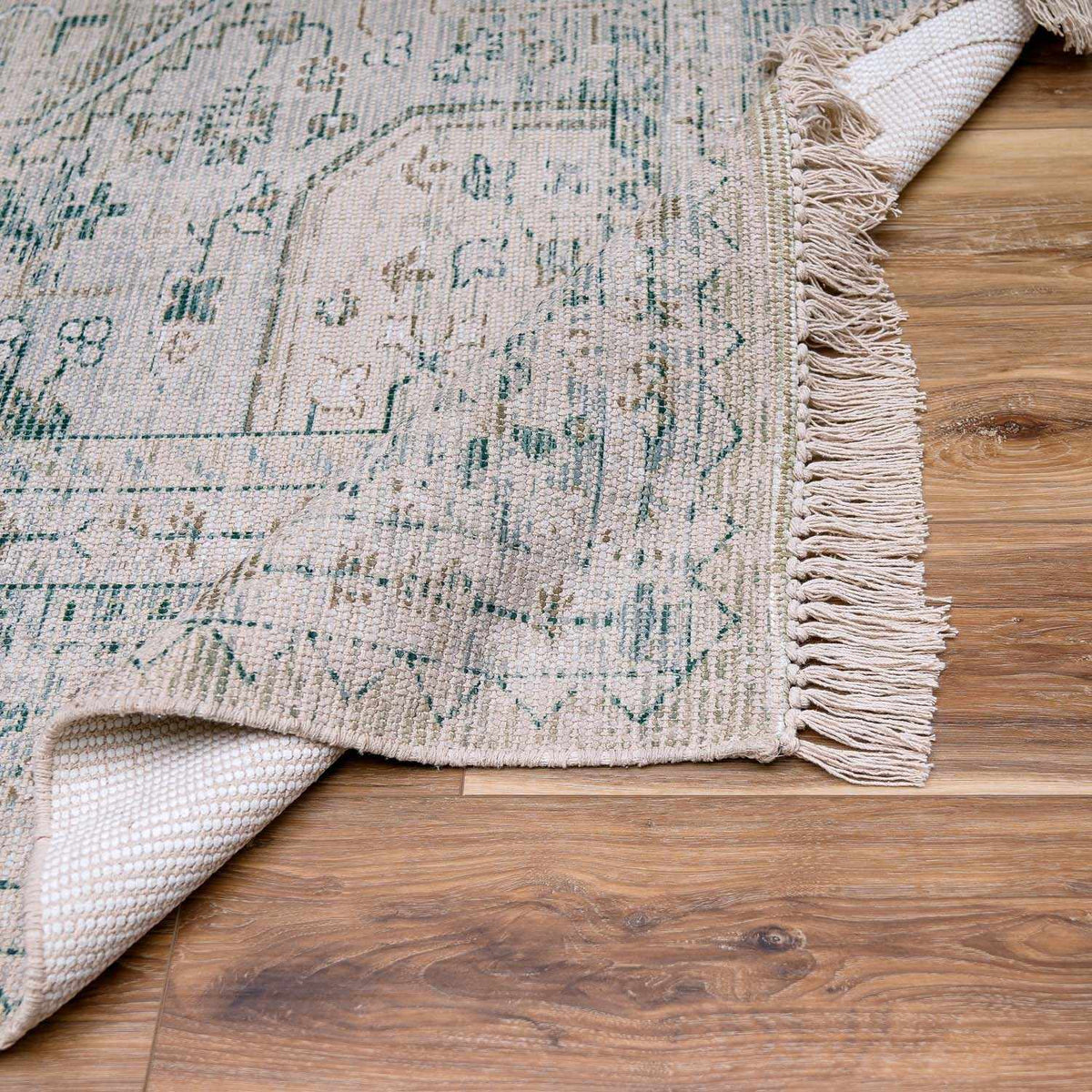 Terra And Loom Birdham Handwoven Flatweave Cotton Rug Sage Green