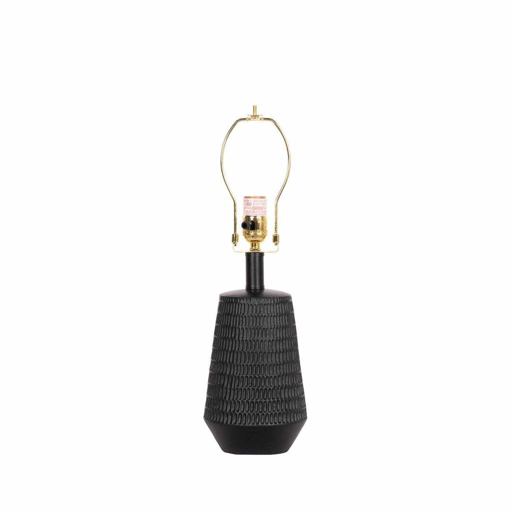 Berehomet Black Resin Table Lamp With Bronze Details And Linen Shade