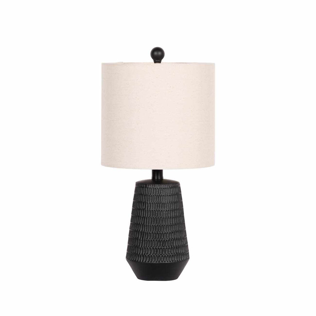 Berehomet Black Resin Table Lamp With Bronze Details And Linen Shade