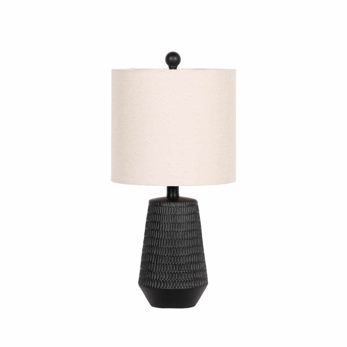 Berehomet Black Resin Table Lamp With Bronze Details And Linen Shade