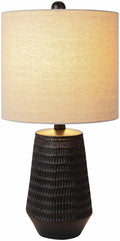 Berehomet Black Resin Table Lamp With Bronze Details And Linen Shade