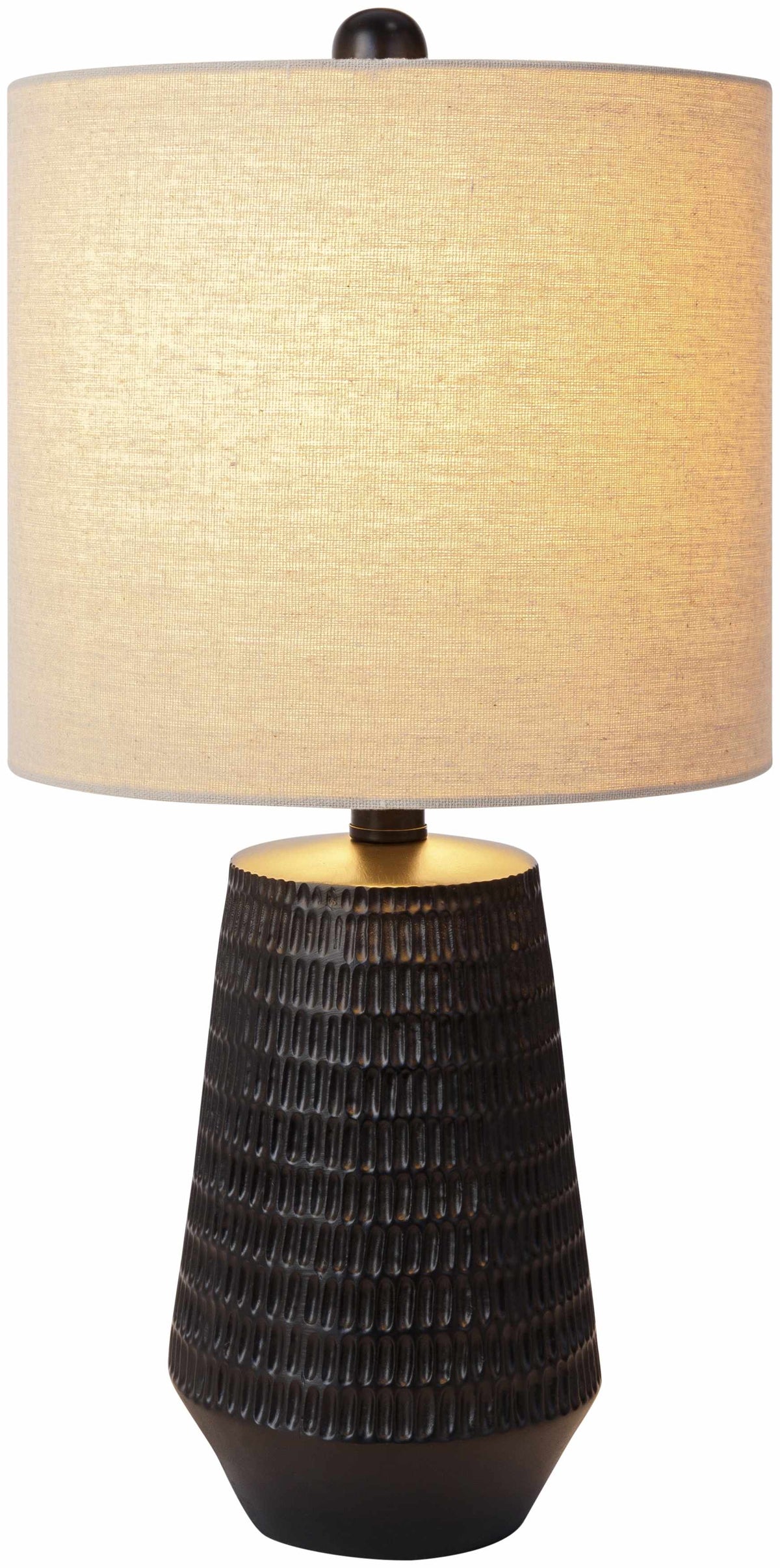 Berehomet Black Resin Table Lamp With Bronze Details And Linen Shade