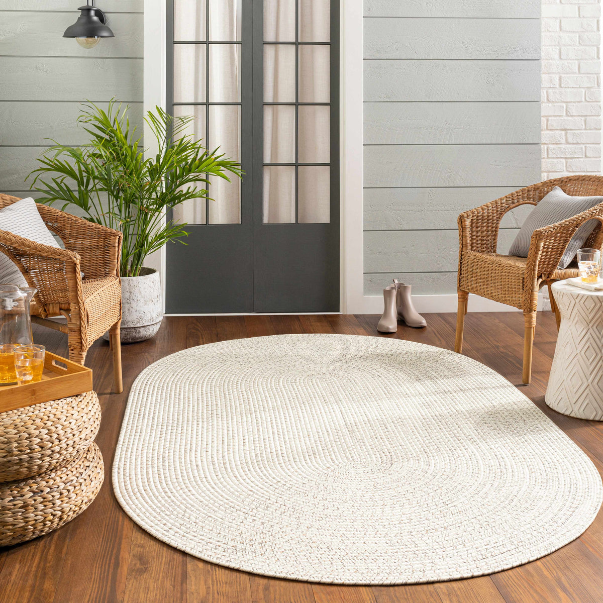 Bargo Beige Braided Faux Jute Weather Resistant Outdoor Rug