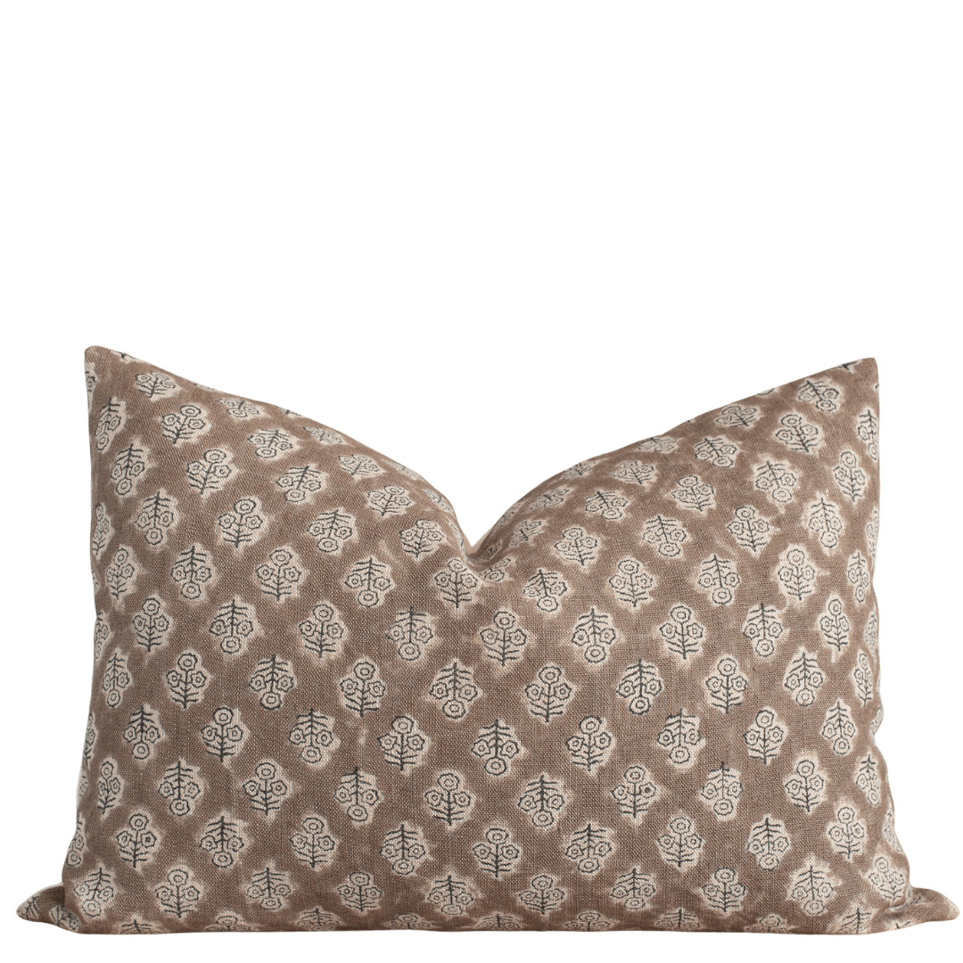 Liora Artisan Floral Block Printed Lumbar Pillow Cover Clay