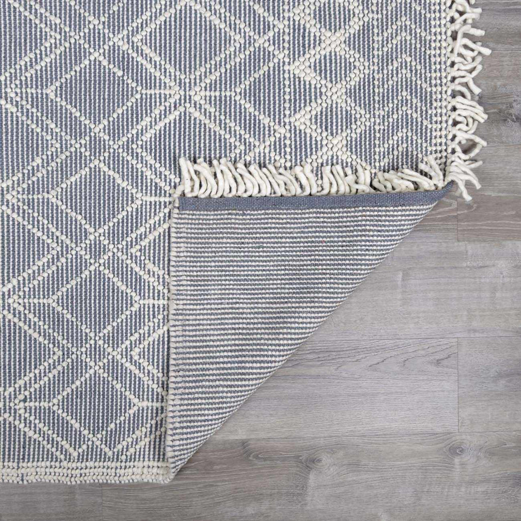 Ramsbury Denim Blue Trellis Rug Hand Woven Wool Blend
