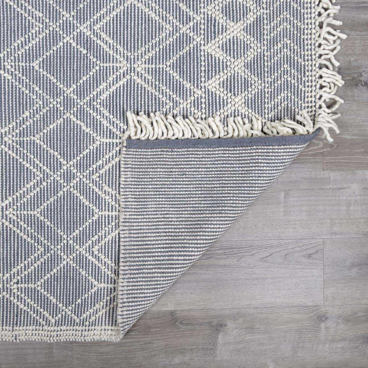 Ramsbury Denim Blue Trellis Rug Hand Woven Wool Blend