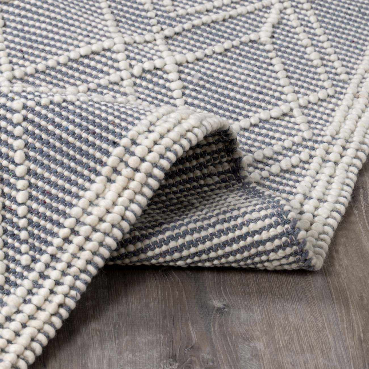 Ramsbury Denim Blue Trellis Rug Hand Woven Wool Blend