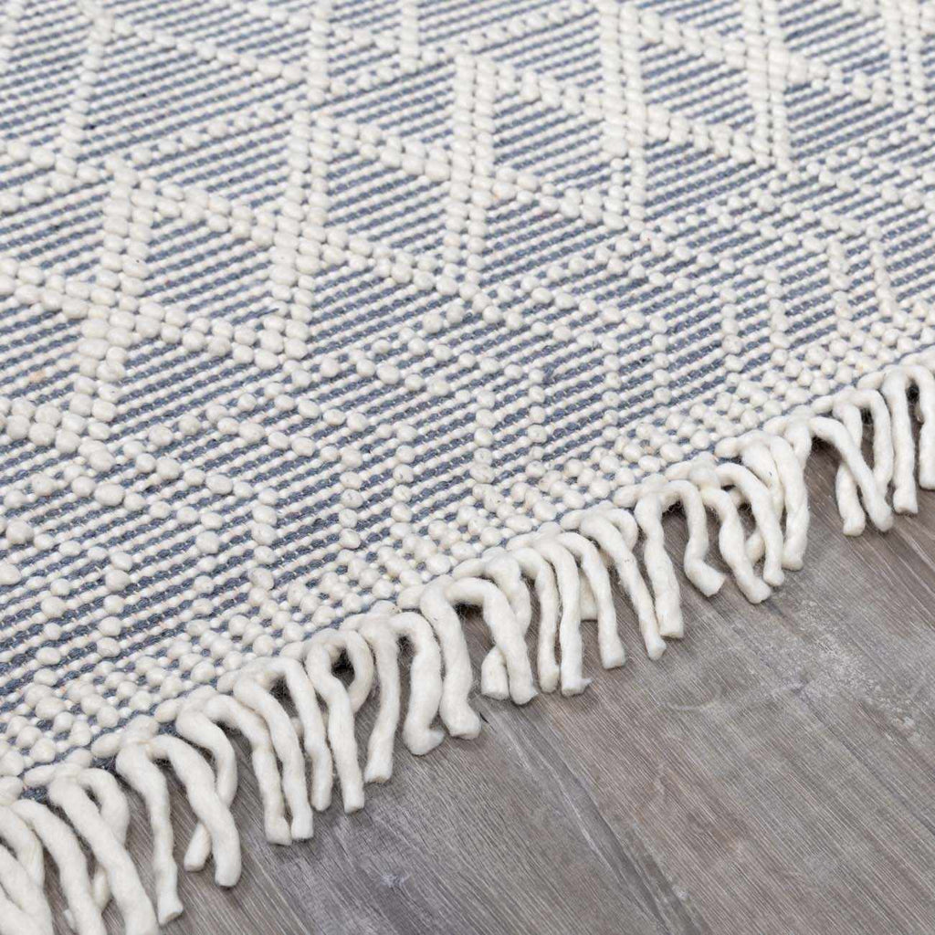 Ramsbury Denim Blue Trellis Rug Hand Woven Wool Blend