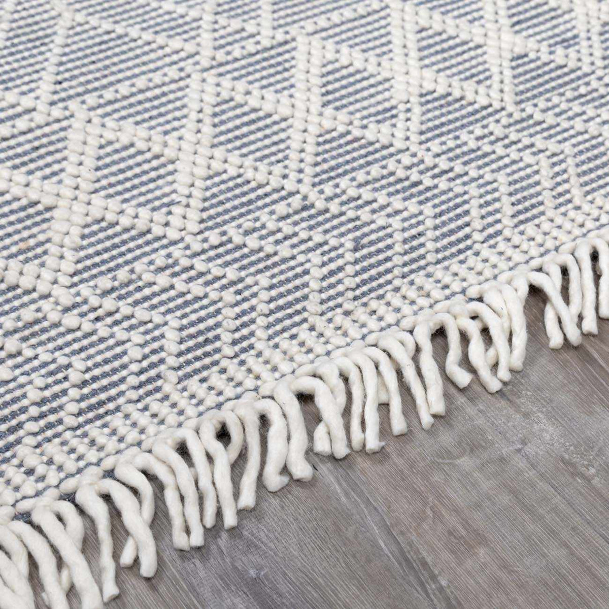 Ramsbury Denim Blue Trellis Rug Hand Woven Wool Blend