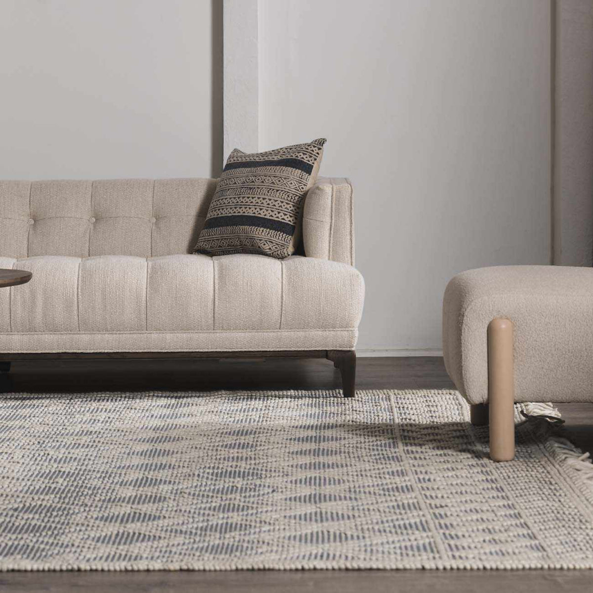 Ramsbury Denim Blue Trellis Rug Hand Woven Wool Blend