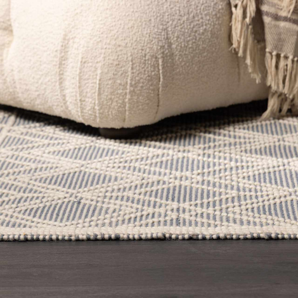 Ramsbury Denim Blue Trellis Rug Hand Woven Wool Blend