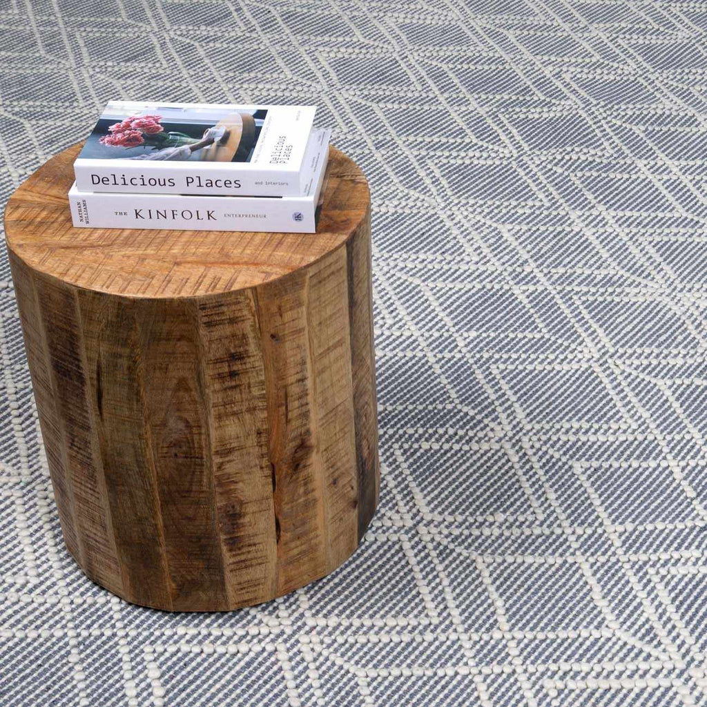 Ramsbury Denim Blue Trellis Rug Hand Woven Wool Blend