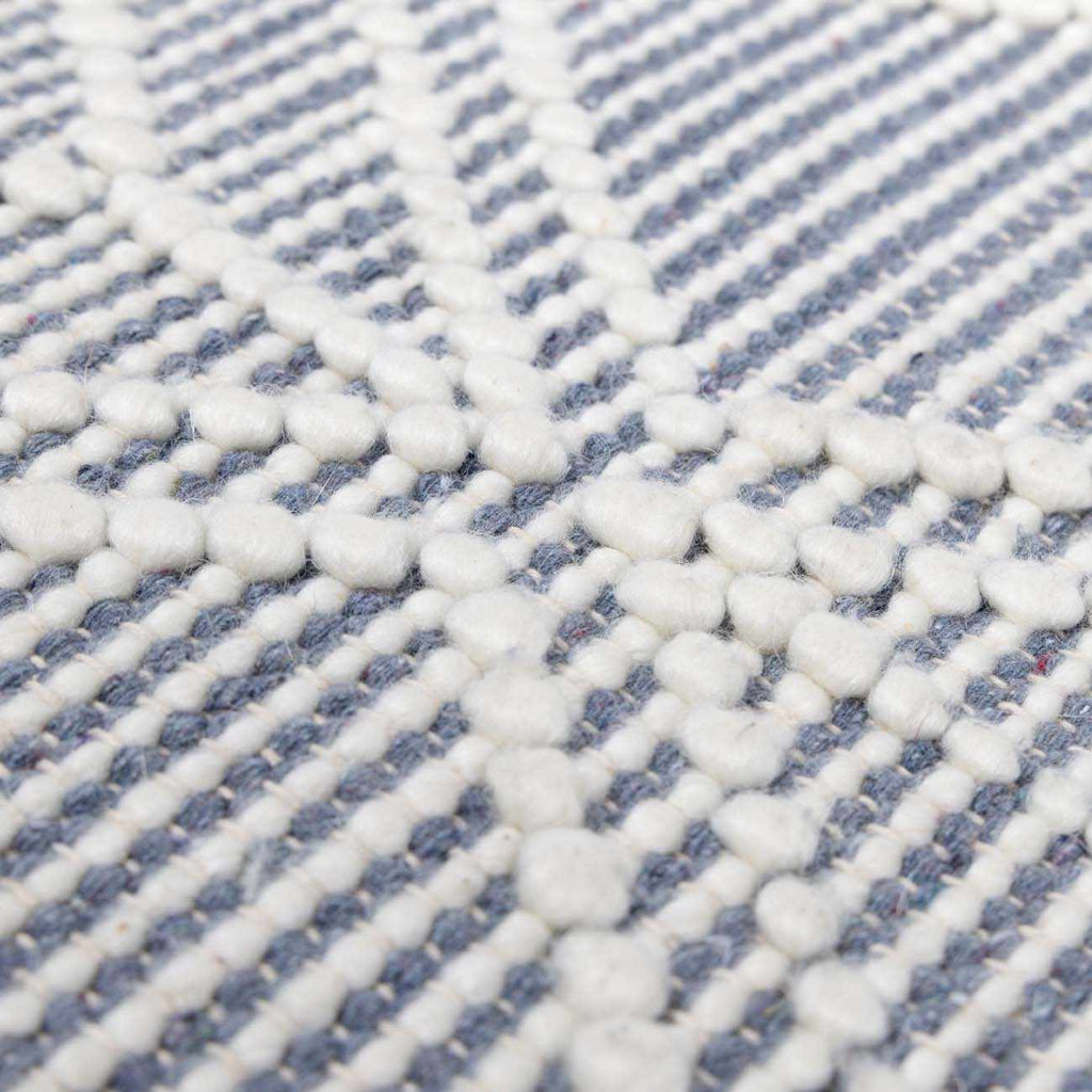 Ramsbury Denim Blue Trellis Rug Hand Woven Wool Blend